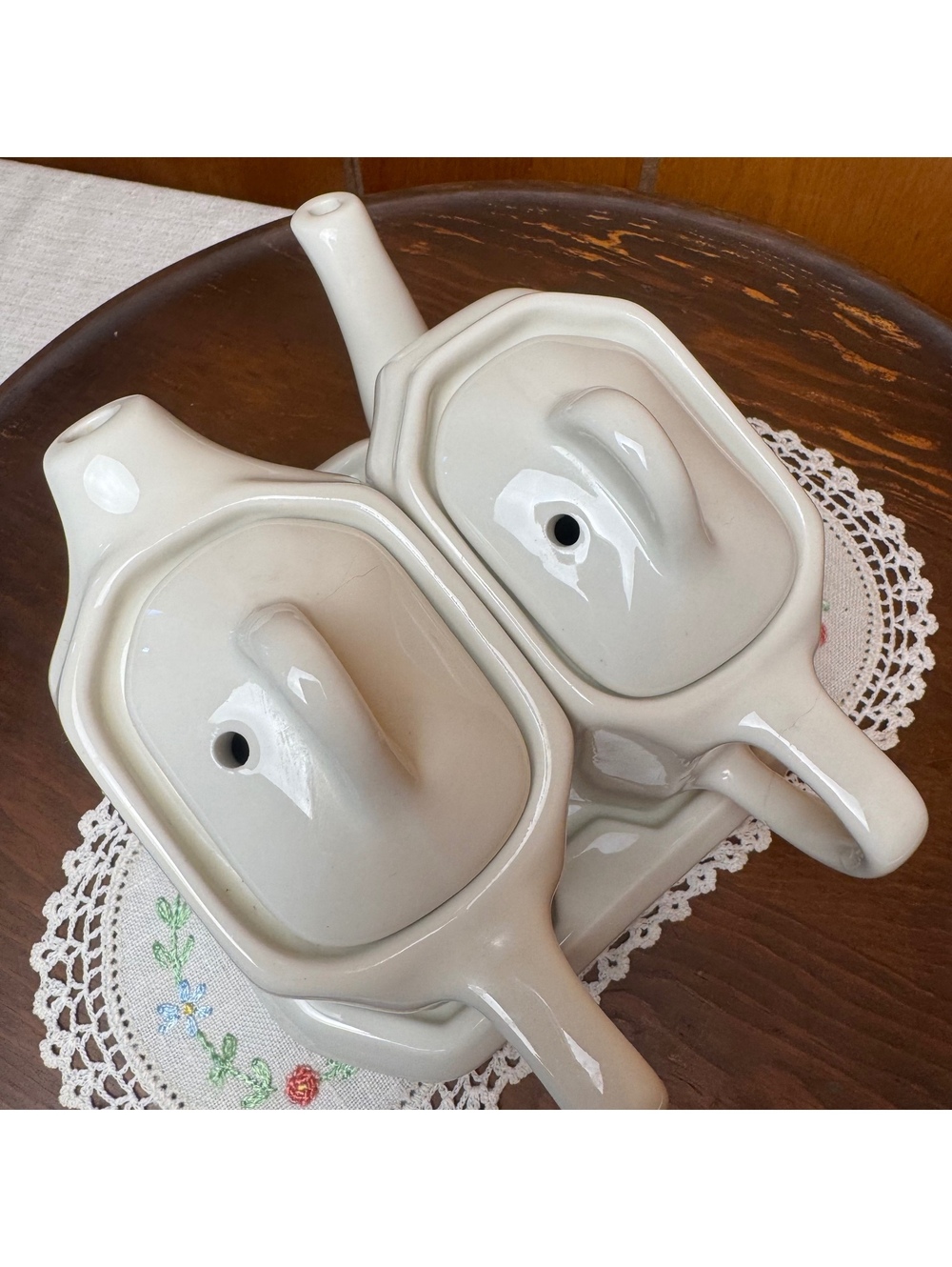 Vintage Hall China Tea For Two Set White Teapot Hot Water Pot Tray 185 186 188 - Picture 4 of 12